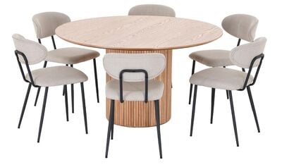 Korpi-Daniel 6-hengen pyöreä ruokailuryhmä tammi/beige Basel 24